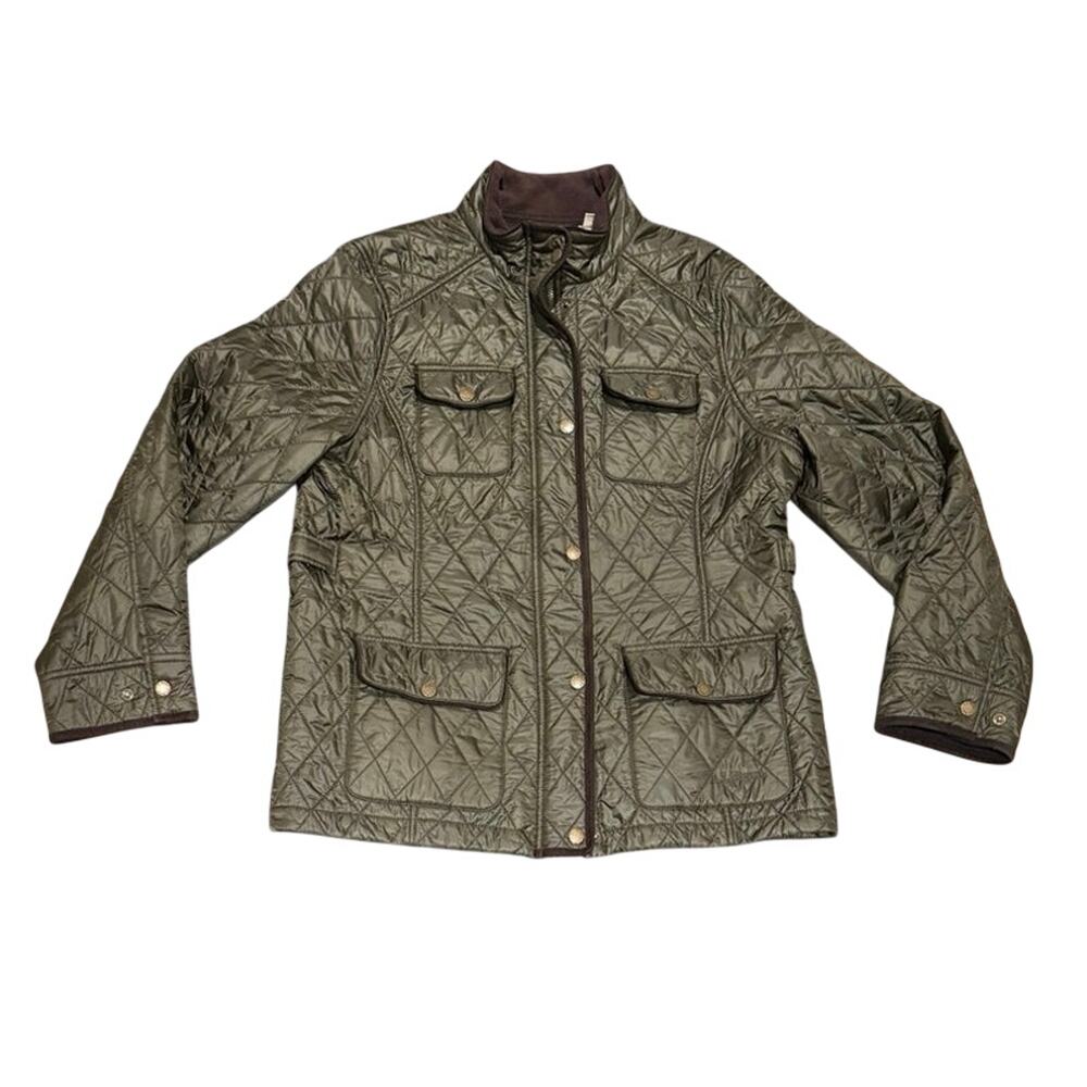 L.L.Bean Quilted Riding Jacket Olive Fleece-Lined Size L - Picture 2 of 6